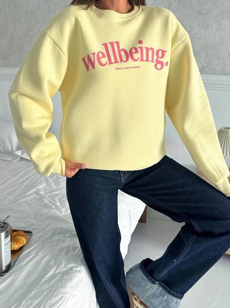 Kadın Premium Sweat Penye 3 İplik İçi Şardonlu Oversize Kalıp Baskılı Sweatshirt