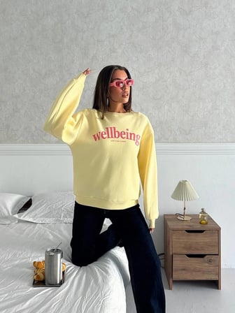 Kadın Premium Sweat Penye 3 İplik İçi Şardonlu Oversize Kalıp Baskılı Sweatshirt