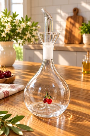 Kirazlı 900 ml Borosilikat Tombul Çizgili Cam Yağdanlık – Damlatmaz Yağlık / Sirkelik (1 adet)