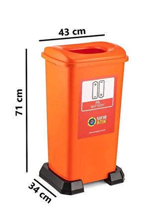 Omnipazar SY-4398 Sıfır Atık Pil Geri Dönüşüm Çöp Kutusu 70 lt Turuncu