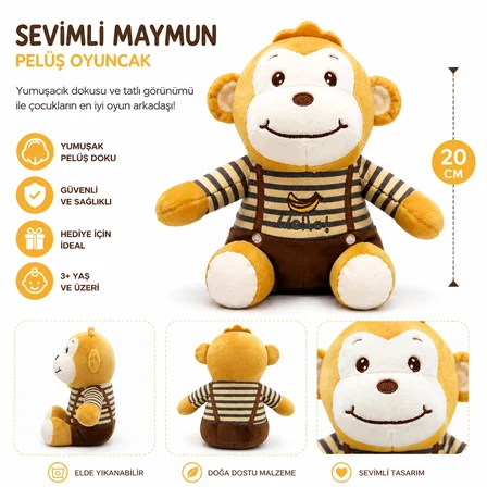 Halley Oyuncak Sevimli Maymun Pelüş Oyuncak 20 cm – Küçük Boy