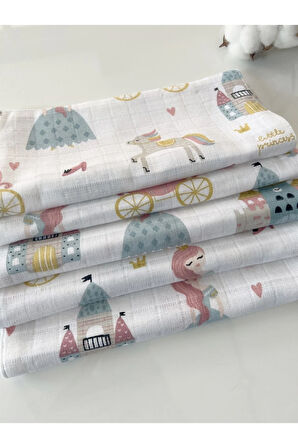 Prenses 5 Adet %100 Pamuk Çift Katlı Müslin Kumaş Omuz Örtüsü Ağız Mendili Sırt Mendili