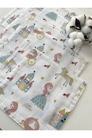 Prenses 5 Adet %100 Pamuk Çift Katlı Müslin Kumaş Omuz Örtüsü Ağız Mendili Sırt Mendili