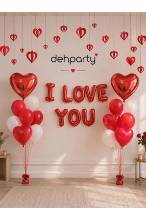 Dehaparty I Love You Folyo Balon Seti Kırmızı Kalp Balonlu Sevgililer Günü Evlilik Teklifi Süsü