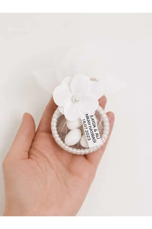 Söz Nişan Nikah Hediyeliği Beyaz Çiçekli Tüllü Magnet Şekerlik