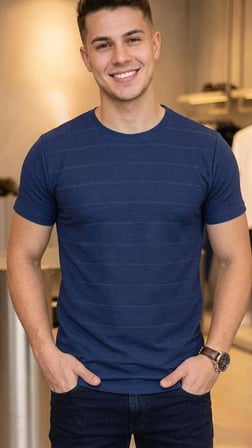 Çizgi Desenli Bisiklet Yaka Regular Fit Örme İnce Triko Erkek T-shirt