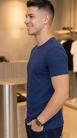 Çizgi Desenli Bisiklet Yaka Regular Fit Örme İnce Triko Erkek T-shirt