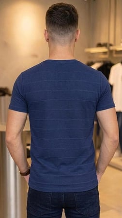 Çizgi Desenli Bisiklet Yaka Regular Fit Örme İnce Triko Erkek T-shirt