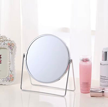 Ayarlanabilir Metal Ayaklı Masa Üstü Makyaj Aynası - 360° Döner, Şık Dekoratif Tasarım GRİ