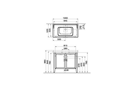 VitrA Valarte 62157 Lavabo Dolabı, Kapaklı, Etajerli Lavabolu, Krom Kulplu, 100 cm, Mat Gri