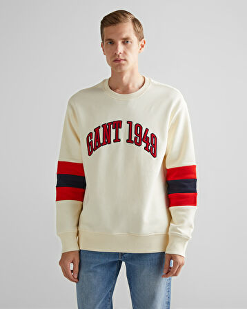 GANT Erkek Krem Relaxed Fit Bisiklet Yaka Renk Bloklu Sweatshirt