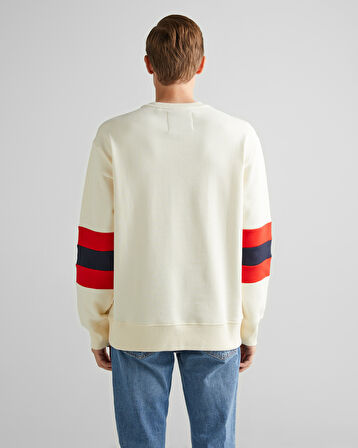 GANT Erkek Krem Relaxed Fit Bisiklet Yaka Renk Bloklu Sweatshirt