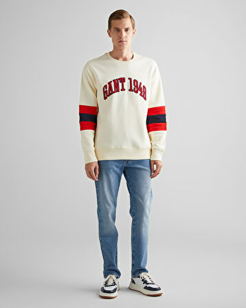 GANT Erkek Krem Relaxed Fit Bisiklet Yaka Renk Bloklu Sweatshirt