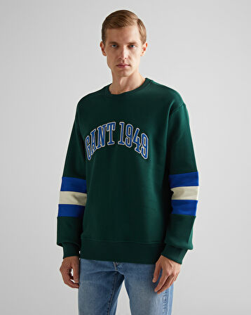 GANT Erkek Yeşil Relaxed Fit Bisiklet Yaka Renk Bloklu Sweatshirt