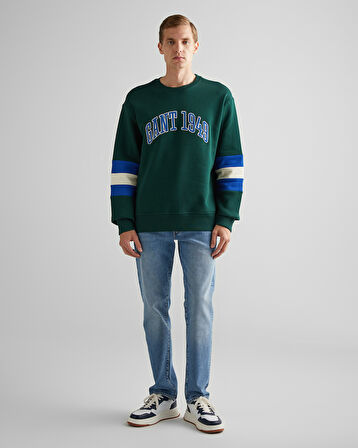 GANT Erkek Yeşil Relaxed Fit Bisiklet Yaka Renk Bloklu Sweatshirt