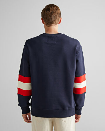 GANT Erkek Lacivert Relaxed Fit Bisiklet Yaka Renk Bloklu Sweatshirt