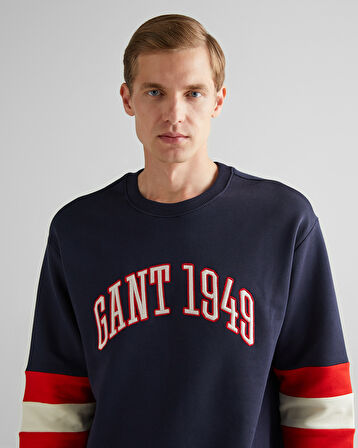 GANT Erkek Lacivert Relaxed Fit Bisiklet Yaka Renk Bloklu Sweatshirt
