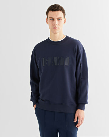 GANT Erkek Lacivert Relaxed Fit Bisiklet Yaka Logolu Sweatshirt
