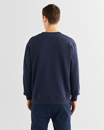 GANT Erkek Lacivert Relaxed Fit Bisiklet Yaka Logolu Sweatshirt