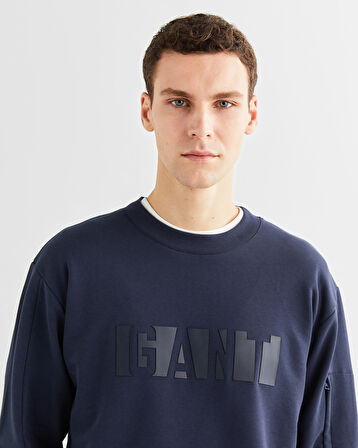 GANT Erkek Lacivert Relaxed Fit Bisiklet Yaka Logolu Sweatshirt