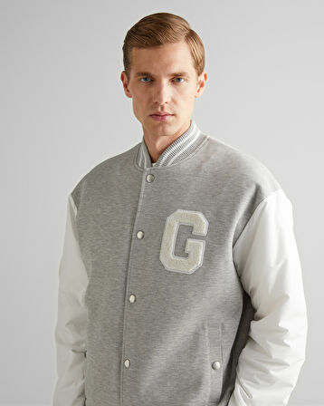 GANT Erkek Gri Relaxed Fit Hakim Yaka Logolu Bomber Ceket