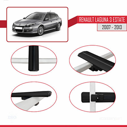Renault Laguna 3 Estate 2007-2013 Arası ile Uyumlu BASIC Model Ara Atkı Tavan Barı Siyah 2 Adet