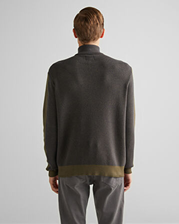 GANT Erkek Yeşil Relaxed Fit Yarım Fermuarlı Renk Bloklu Kazak