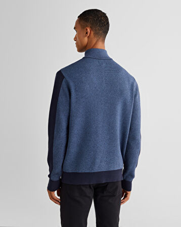 GANT Erkek Lacivert Relaxed Fit Yarım Fermuarlı Renk Bloklu Kazak