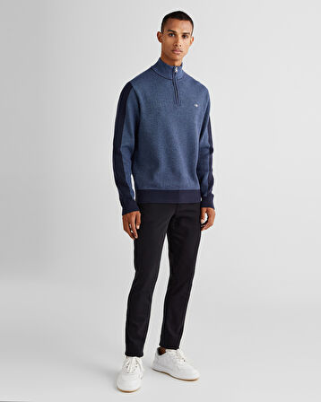 GANT Erkek Lacivert Relaxed Fit Yarım Fermuarlı Renk Bloklu Kazak