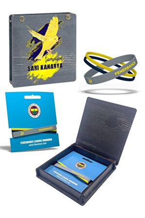Fenerbahçe Orijinal Lisanslı 2'li Silikon Bileklik Kanarya Baskılı Hediyelik Ahşap Kutulu