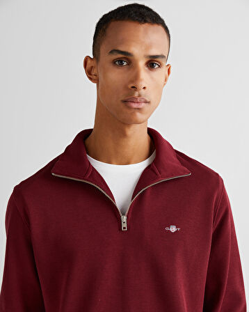 GANT Erkek Bordo Regular Fit Yarım Fermuarlı Sweatshirt