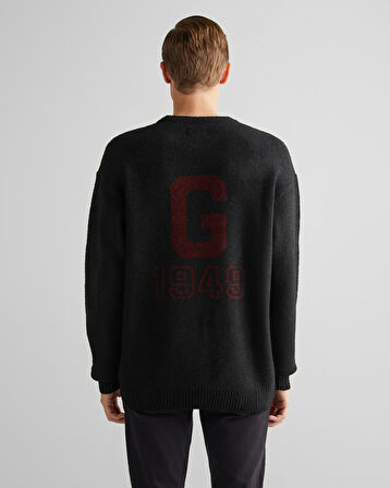 GANT Erkek Siyah Relaxed Fit Bisiklet Yaka Logolu Kazak