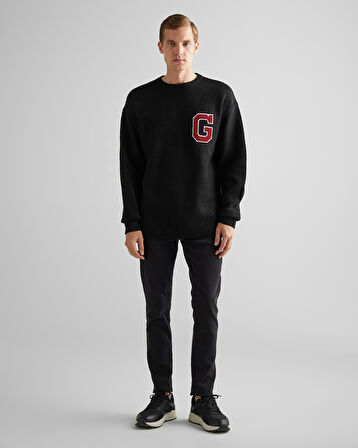 GANT Erkek Siyah Relaxed Fit Bisiklet Yaka Logolu Kazak