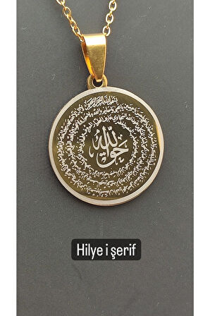 Esmaül-hüsna Hilye-i Şerif Gold Rengi Çelik Kolye