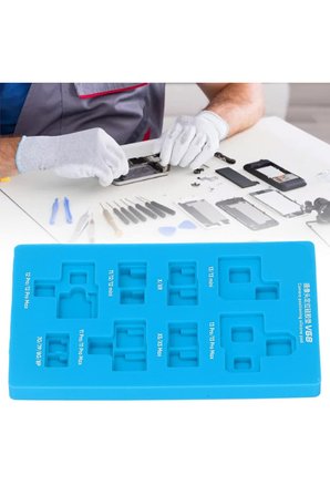 iPhone Arka Kamera Hizalama Silikon Kalıbı 8 Yuvalı – Kamera Lens Montaj ve Konumlandırma Tamir Aparatı, Isıya Dayanıklı Silikon Ped