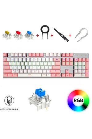 K660 Türkçe Mekanik Oyun Klavyesi, Mavi Switch-Rainbow RGB aydınlatmalı Hot-Swap