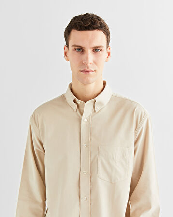 GANT Erkek Bej Relaxed Fit Düğmeli Yaka Gömlek