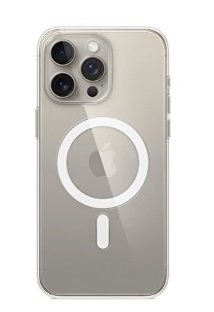 iPhone 15 Pro Max MagSafe ile Uyumlu ŞEFFAF, Manyetik Kılıf,+KIRILMAZ CAM 2Sİ1 ARADA