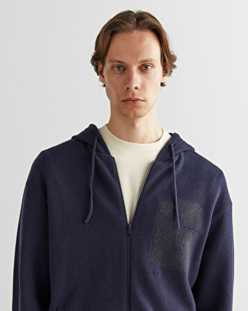 GANT Erkek Lacivert Regular Fit Kapüşonlu Logolu Hırka