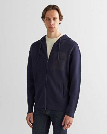 GANT Erkek Lacivert Regular Fit Kapüşonlu Logolu Hırka