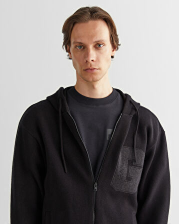 GANT Erkek Siyah Regular Fit Kapüşonlu Logolu Hırka