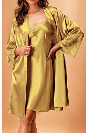 Kadın Saten Kimono & Gecelik İkili Takım L.N0.U1.RT.26