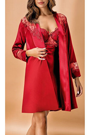 Kadın Saten Kimono & Gecelik İkili Takım L.N0.U1.RT.22