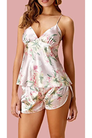 Kadın Saten İp Askılı & Şortlu Pijama Takımı L.N0.U1.RT.12