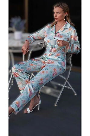 Kadın 2'li Saten Pijama Takımı Set L.N0.U1.RT.08