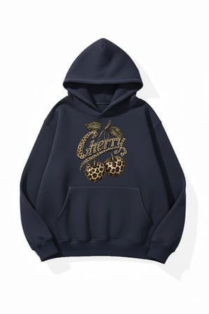 Unisex Yumuşak Dokulu Cherry Baskılı Tasarım Oversize 3 İplik Hoodie Sweatshirt