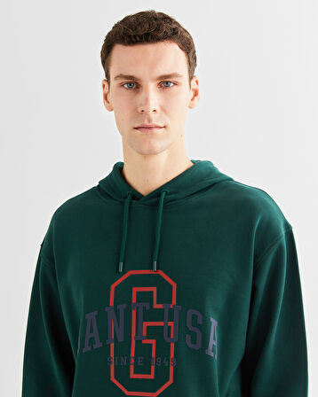 GANT Erkek Yeşil Relaxed Fit Kapüşonlu Logolu Sweatshirt