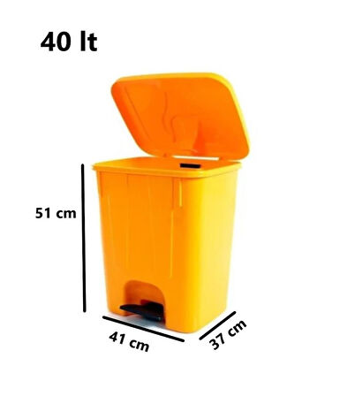 Omnipazar SY-4255 40 lt Köşeli Pedallı Plastik Çöp Kovası (İç Kovasız) Sarı