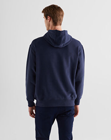 GANT Erkek Lacivert Relaxed Fit Kapüşonlu Logolu Sweatshirt