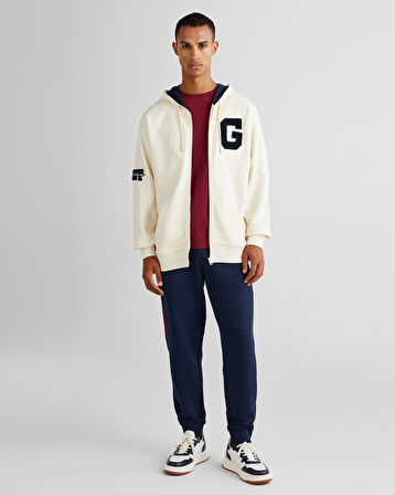 GANT Erkek Krem Relaxed Fit Kapüşonlu Logolu Sweatshirt